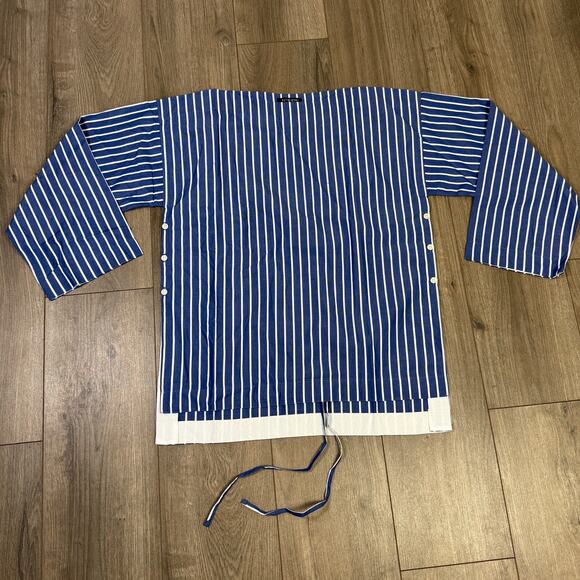 J.Crew Ciel Top WMNS XS Deep Sea Stripe Poplin Waist Tie Side Button Long Sleeve - Picture 4 of 8